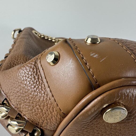 Michael Kors Alamis Bucket Bag Womens Medium Brown Leather Chain Strap Purse - Picture 13 of 16